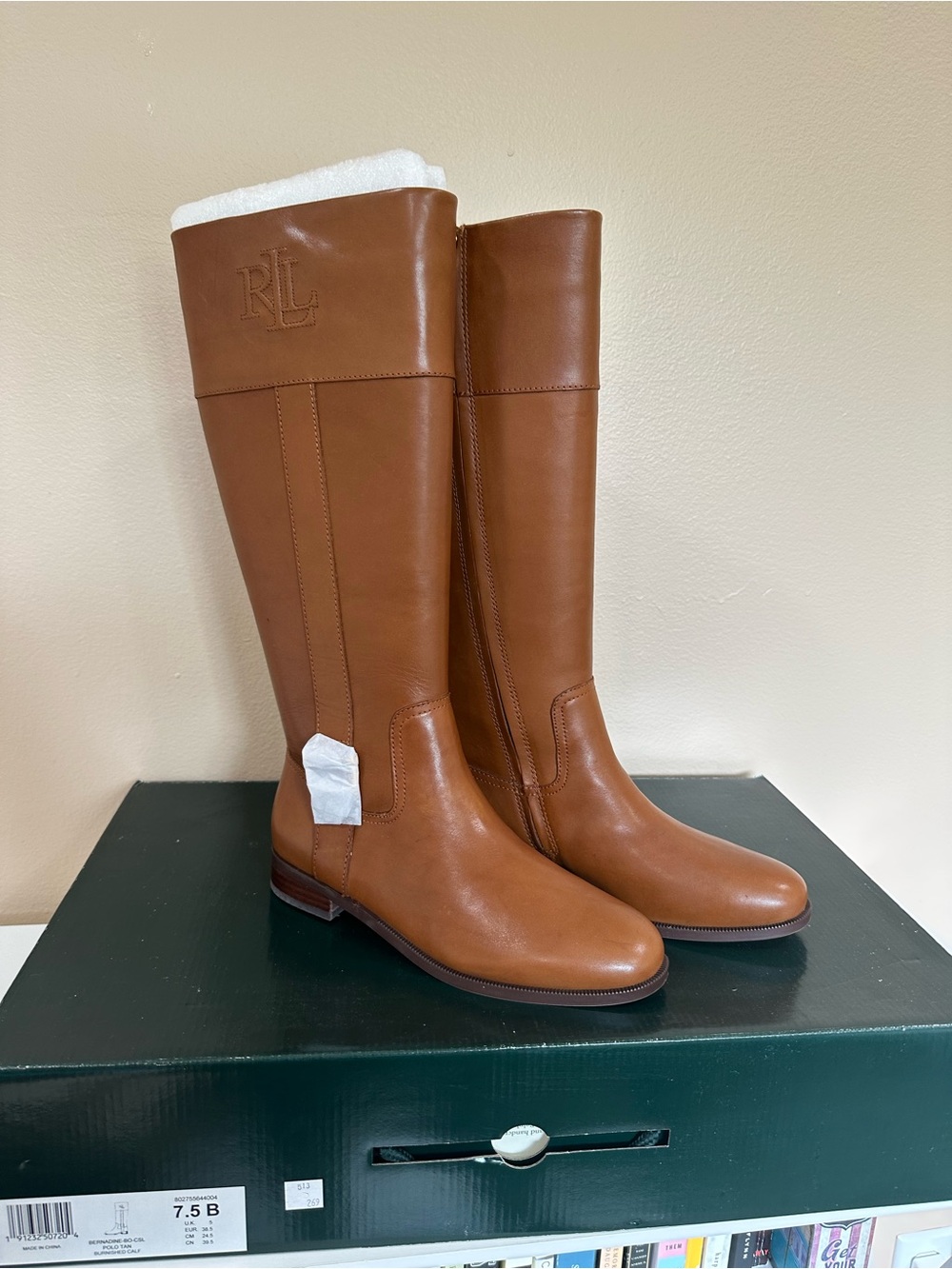 Ralph Lauren Cognac Leather Over-the-Knee Riding Boots